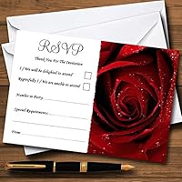 Deep Red Wet Rose Personalized RSVP Cards