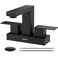 Matte Black Bathroom Sink Faucet, Hurran 4 inch Bathroom Faucets for Sink 3 Hole with Pop-up Drain and Supply Lines, Stainless Steel 2-Handle Faucet for Bathroom Sink Vanity RV Restroom