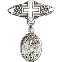 Baby Badge with St. Malachy O'More Charm and Badge Pin with Cross | Sterling Silver Baby Badge with St. Malachy O'More Charm and Badge Pin with Cross - Made In USA