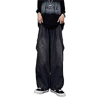 Women's High Waist Cargo Jeans Y2K Grunge Wide Leg Denim Pants Emo Goth Alternative Clothing Fairycore Streetwear