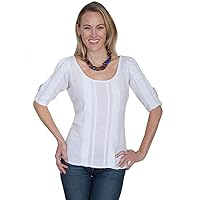 Scully 100% Peruvian Cotton Pullover Blouse with Scoop Neck - White