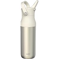 Zak Designs Harmony Water Bottle for Travel or At Home, 32oz Recycled Stainless Steel is Leak-Proof When Closed and Vacuum Insulated with Straw Lid and Carry Handle (Ivory White)