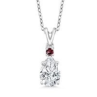Gem Stone King 925 Sterling Silver Red Rhodolite Garnet Pendant with Chain Set with Moissanite (2.06 Cttw)
