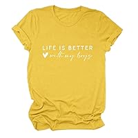 Life is Better with My Boys T Shirt Personalized Mama Letter Print Funny T-Shirt Short Sleeve Graphic Tee Tops