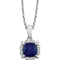 14k White Gold Created Sapphire Polished Created Blue Sapphire and .05 Dwt Diamond Necklace Jewelry for Women