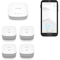 Smart Home Starter Kit: Hub & Water Leak Sensor 4 with 105dB Audio Alarm 4-Pack, SMS/Text, Email & Push Notifications, Freeze Warning, LoRa Up to 1/4 Mile Open-Air Range, w/Alexa, IFTTT