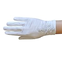 Girl's White Satin Gloves with Daisy Flowers Cross & Pearls