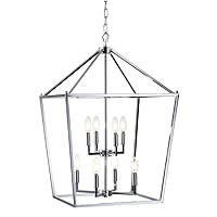 JYL7438C Pagoda Lantern Dimmable Adjustable Metal LED Pendant Classic Traditional Farmhouse Dining Room Living Room Kitchen Foyer Bedroom Hallway, 20 in, Chrome