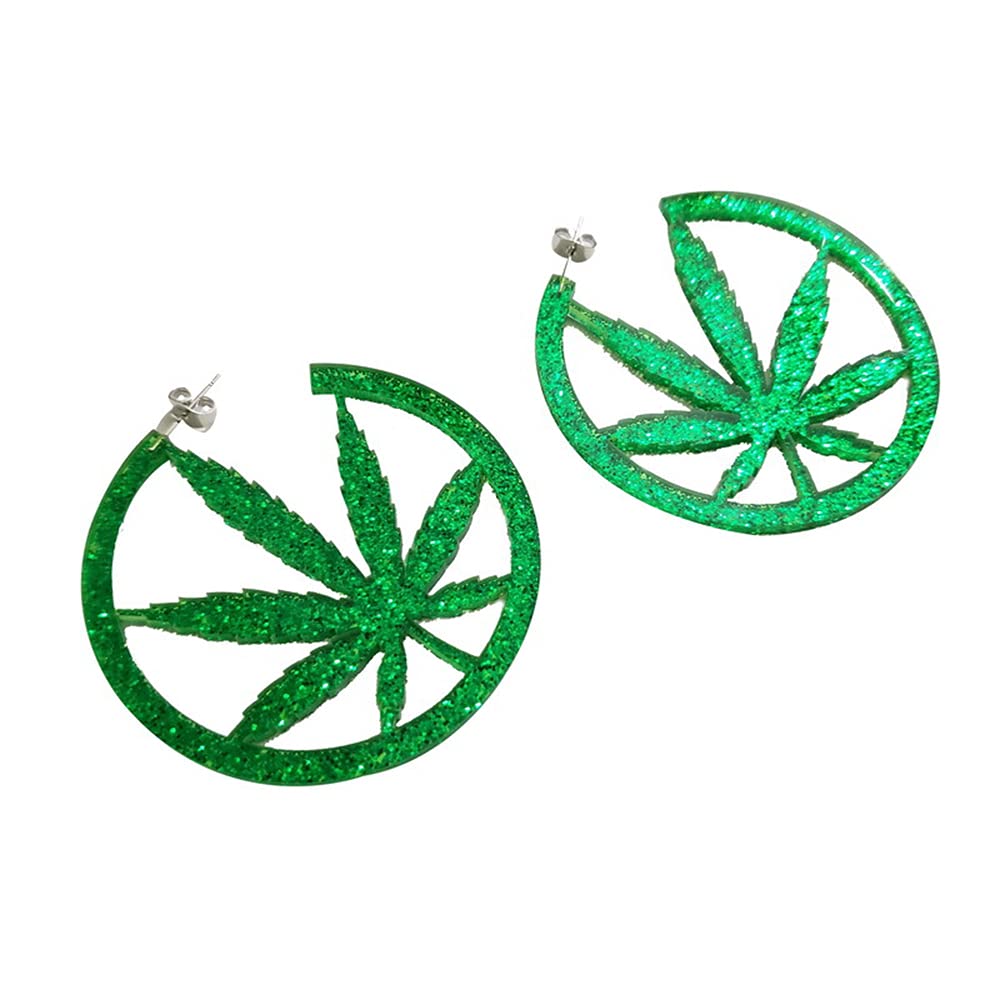 420 Leaf Hoop Earrings Earrings, 2 Pcs