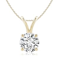 10K Solid Yellow Gold Handmade Engagement Pendant 1 CT Round Cut Moissanite Diamond Solitaire Wedding/Bridal Pendant for Women/Her Propose Pendant