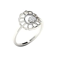 0.05 Ct Round Cut Sim Diamond Flower Solitaire Wedding Ring in 14K White Gold PL
