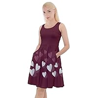 CowCow Womens Cocktail Party Dress Valentines Day Heart Pattern Knee Length Skater Dress with Pockets, XS-5XL