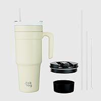 40 oz Tumbler with Handle, Leak-proof Lid and Straw - Vacuum Insulated Stainless Steel Travel Mug Water, Iced Tea or Coffee, Gifts for Women, Men(Cream)