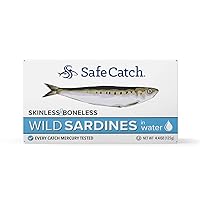 Safe Catch Wild Sardines in Water Skinless Boneless Wild-Caught Sardine Fillets Lowest Mercury Limit, Keto Food Kosher Non-GMO Sardines Pack of 6, 4.4oz Tins