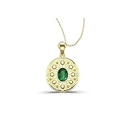 2 Ctw Oval Cut Natural Zambian Emerald Necklace In 14k Solid Gold For Girls And Women 7x9 MM Emerald