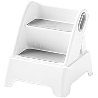 Toddler Step Stool, Adjustable 2 Step Stools for Kids, Removable Sitting Stool for Kitchen Counter Bathroom Sink Toilet Potty Training with Handles and Non-Slip Pads(Grey)