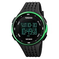 Unisex Sport Watch Outdoor Digital Electronic LED Large Face Military Waterproof Watch with Black Silicone Strap Electronic Backlight Stopwatch Date Alarm Army Watch