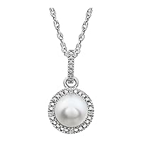 925 Sterling Silver Freshwater Pearl White Freshwater Pearl and .01 Dwt Diamond Necklace Jewelry Gifts for Women