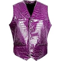 Mens Purple Crocodile Leather Jacket Vest | Joker Style Crocodile Pattern Vest | Leather vest for men