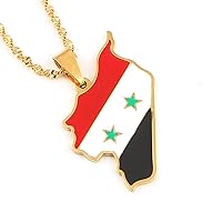 Stainless Steel SYRIA Map Flag Pendant Necklaces Syrians Jewelry