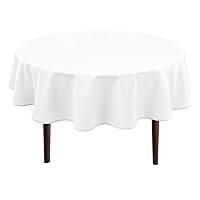 Hiasan Round Tablecloth 60 Inch - Waterproof Stain Resistant Spillproof Polyester Fabric Table Cloth for Dining Room Kitchen Party, White 2 Panels