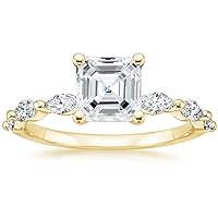 ERAA Jewel 1.0 CT Asscher Colorless Moissanite Engagement Ring, Wedding Bridal Ring Set, Eternity Silver Solid 10K 14K 18K Gold Diamond Solitaire Prong Set Anniversary Promise Gifts for Her