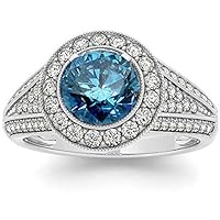 1.50 Ct Round Blue Diamond Antique Halo Wedding Anniversary Ring 14K White Gold Over
