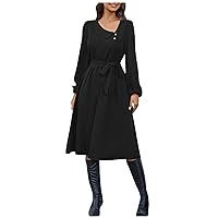 Women's Casual Dresses Fashion Solid Color Irregular Neck Button Long Sleeve Dress 2024, S-XL