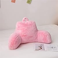 Holawakaka Standard Faux Fur Bed Rest Pillow with Arms, Rabbit Fur Reading Pillows Perfect for Adults, Teens, Kids, Arm, Back, Pregnancy Lumbar & Head Neck Coccyx Lower Back Support Cushion (Pink)