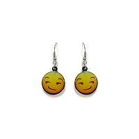 Emoji Yellow Face Graphic Dangle Earrings - Womens Fashion Handmade Jewelry Themed Accessories