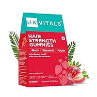 Vitals Hair Strength Gummies, Biotin from Sesbania Extract, with Zinc, Vitamin C, A, and E, Vegan, Gluten Free, for Healthier Skin, Hair, and Nails, Strawberry, 30 Biotin Gummies