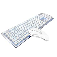 Rechargeable 2.4G Wireless Keyboard and Mouse Combo, Luminous Mute Keyboard Mouse for Office Gaming Laptop PC Home Use (Silver with Blue Light)