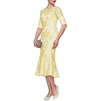 Sheath/Column Elegant Mother of The Bride Dress Half Sleeve Tea Length Boat Neck Wedding Guest Dress 2024