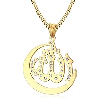 FPHNUY CZ Allah Pendant Necklace with Chain Platinum / 18K Gold Plated Muslim Jewelry