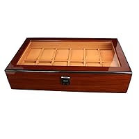 FANCUF Wooden Watch Box Case Organizer Display for Men Women, 12 Slots Wood Box with Large Clear Glass Top