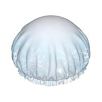 White Snow Print Shower Caps Elastic Reusable Waterproof Bath Caps Double Layer Hair Cap for Women Men