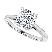 10K Solid White Gold Handmde Engagement Ring 3.0 CT Cushion Cut Moissanite Diamond Solitaire Wedding/Bridal Rings for Womens/Her Propose Gift