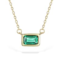 michooyel S925 1.2ct Lab-created Emerald Pendant Necklace for Women 18K Gold Plated Sterling Silver Solitaire Birthstone Necklace for Girls, Gemstone, Emerald