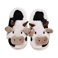 PLMOKN Cow Slippers For Women Indoor And Outdoor Mens House Cute Fuzzy Keep Warm Animal Cloud Slides