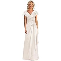 Ivory Wedding Dresses for Bride Cap Sleeve Chiffon Mother of The Bride Dresses for Wedding Size 10