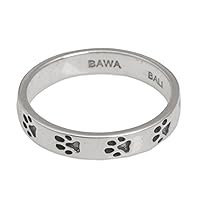 NOVICA Artisan Handmade .925 Sterling Silver Band Ring Paw Print Motif from Bali Indonesia Animal Themed Modern Dog 'Paw Prints'