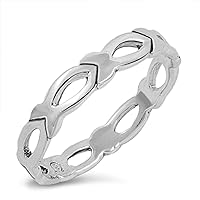 High Polish Christian Fish Loop Stackable Ring Sterling Silver Band Sizes 3-12