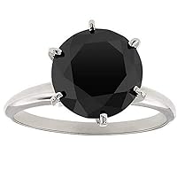 3ct Black Diamond Solitaire Engagement Ring 14K White Gold