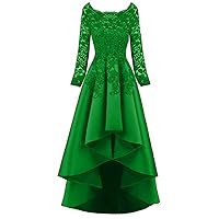 Women's Lace Long Sleeves Prom Dress High Low Party Gown Dress