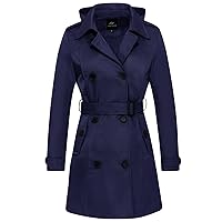 FARVALUE Women's Waterproof Trench Coat Double Breasted Windbreaker Classic Belted Lapel Overcoat with Removable Hood