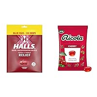 Halls 140 Cherry Cough Drops Value Pack & Ricola 45 Count Cherry Throat Drops