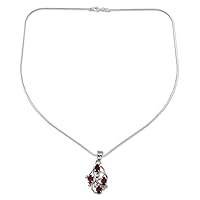 NOVICA Handmade Garnet Floral Necklace .925 Sterling Silver with India Rhodium Plated Red Pendant Birthstone 'Scarlet Vines'