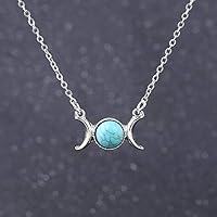 YOUHU Stone Pendant Necklaces,7 Chakras Natural Turquoise Gem Vintage Crescent Moon Sun Pendant Trendy Anchor Chain Lucky Jewelry Valentine'S Day Gift For Girls