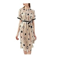 Women Dresses Women's Silk Dot Print Short Sleeve Dress O Neck A Line Party Midi Dress