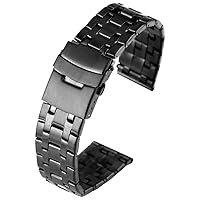 20MM 22MM Classic Black Watch Band, Superior Stainless Steel Watches Strap, Firm Folding Clasp with Safety Wristwatch Band